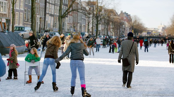 Amsterdam frozen canals, friends