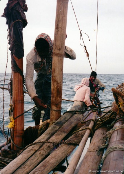 Sri Lanka catamaran art, ropes and planks