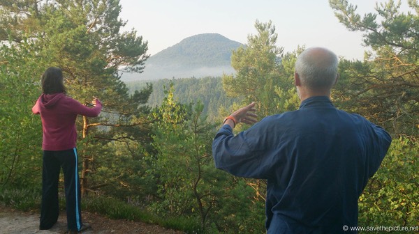 Taikiken earlymorning standing meditation on the birdview spot