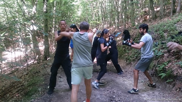 Taikiken sparring in the forest