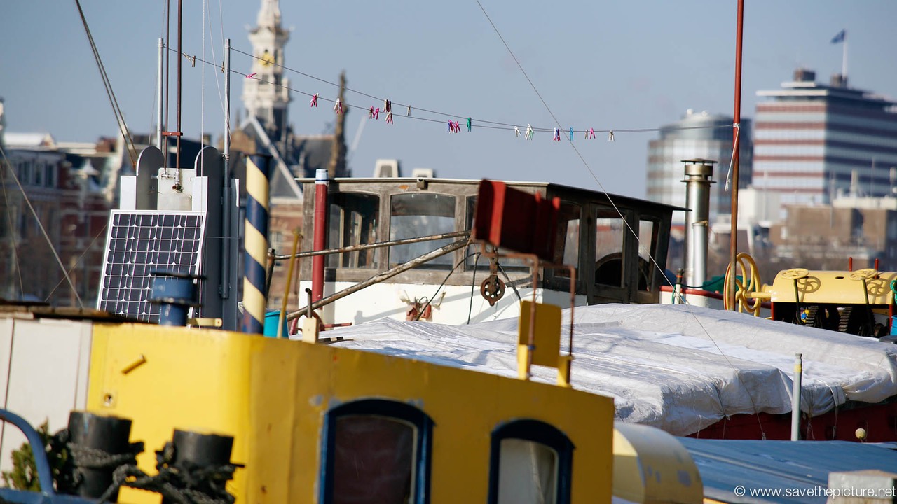 Amsterdam frozen canals, houseboats