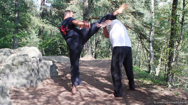 Taikiken jodan mawashi block with shoulder lift