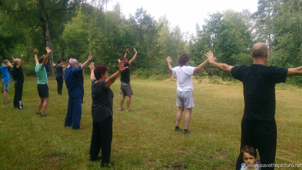 Taikiken, morning baduanjin training on the field